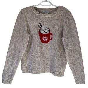 Cupcakes & Cashmere Cream Hot Cocoa Graphic Cozy Knit Sweater Size M